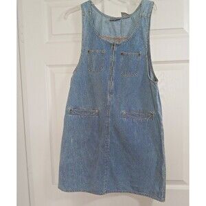 Erika Classics Jean Jumper Short Bib Dress Denim Stripe Zipper  Preppy  Sz M